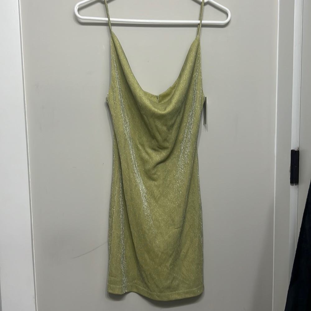style xchange light green sparkly cowell neck mini dress